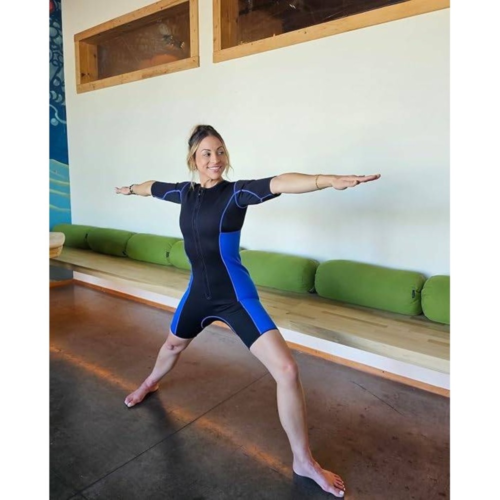 Neoprene Sauna Suit Full Body Shaper Women Black Blue Compression Bodysuit M NWT